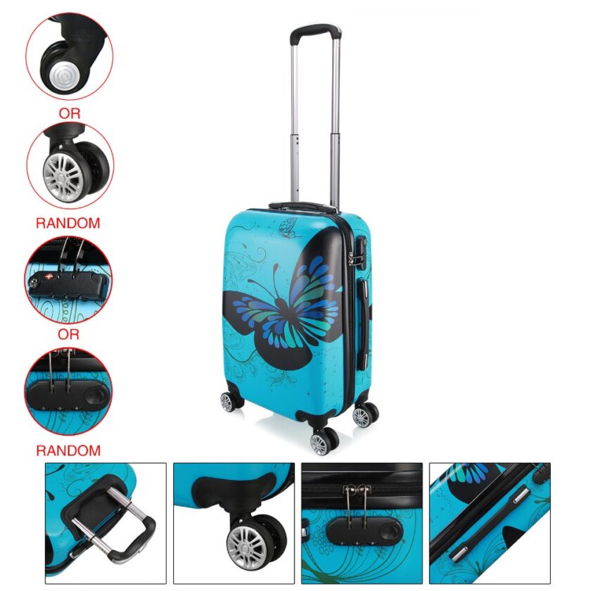 24" Butterfly Trolley Case Travel Luggage Woman Rolling Suitcase