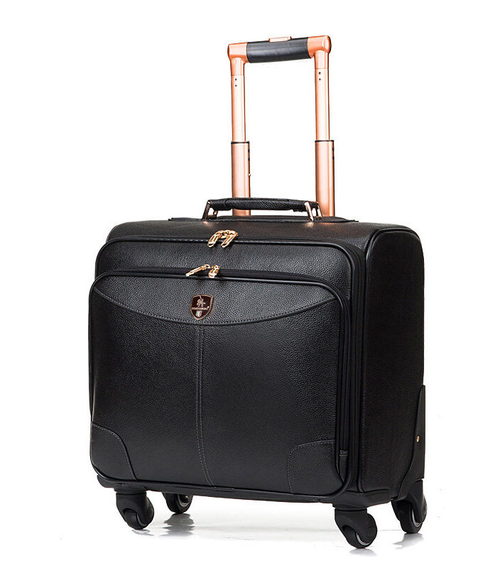 Wholesale!High quality red/black genuine leather trolley luggage