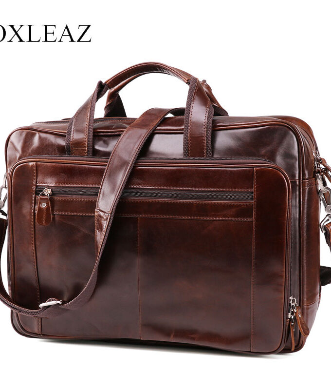 OXLEAZ Large 15" Men Travel Duffle Bags Genuine Leather Travelling