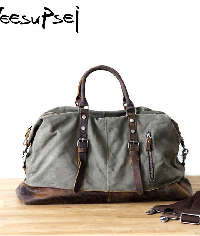 YeeSupSei Canvas Leather Men Travel Bags Carry on Luggage