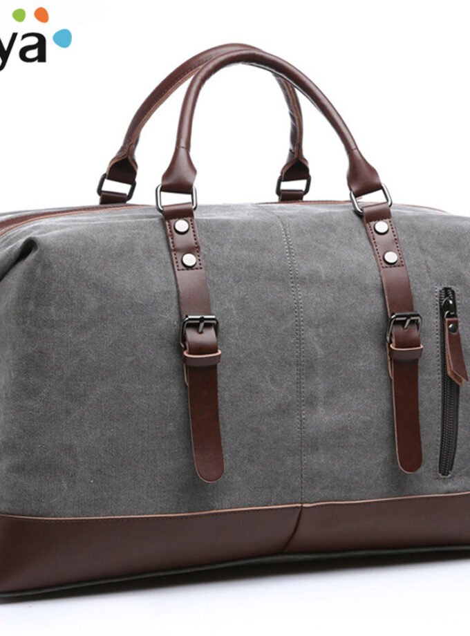 eTya Canvas Leather Men Travel Bags Carry on Luggage Storage