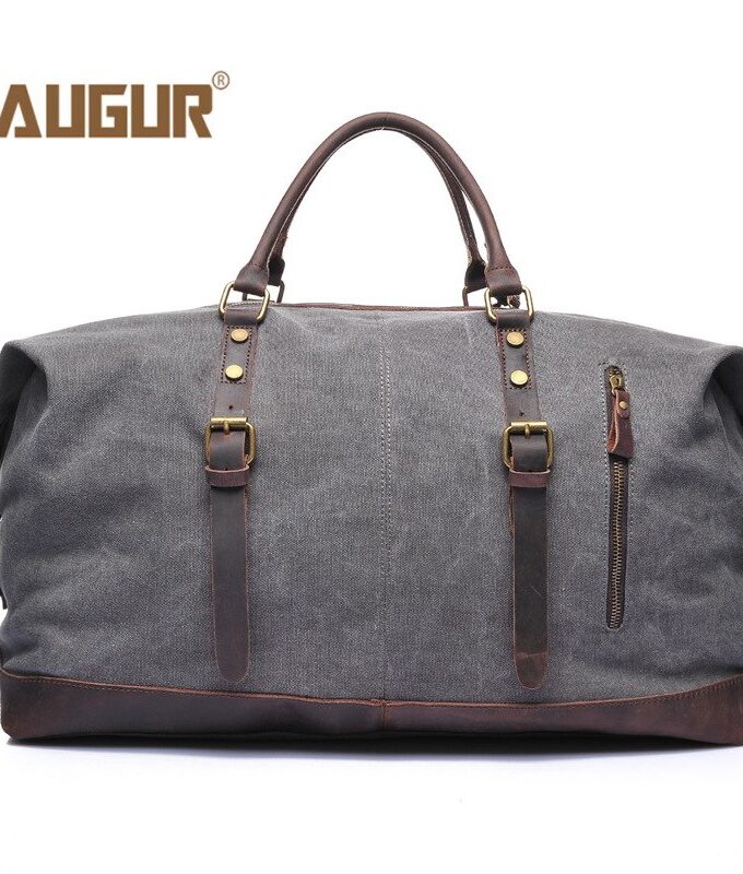 Vintage Military Canvas Leather Men Travel Bags Carry on Luggage