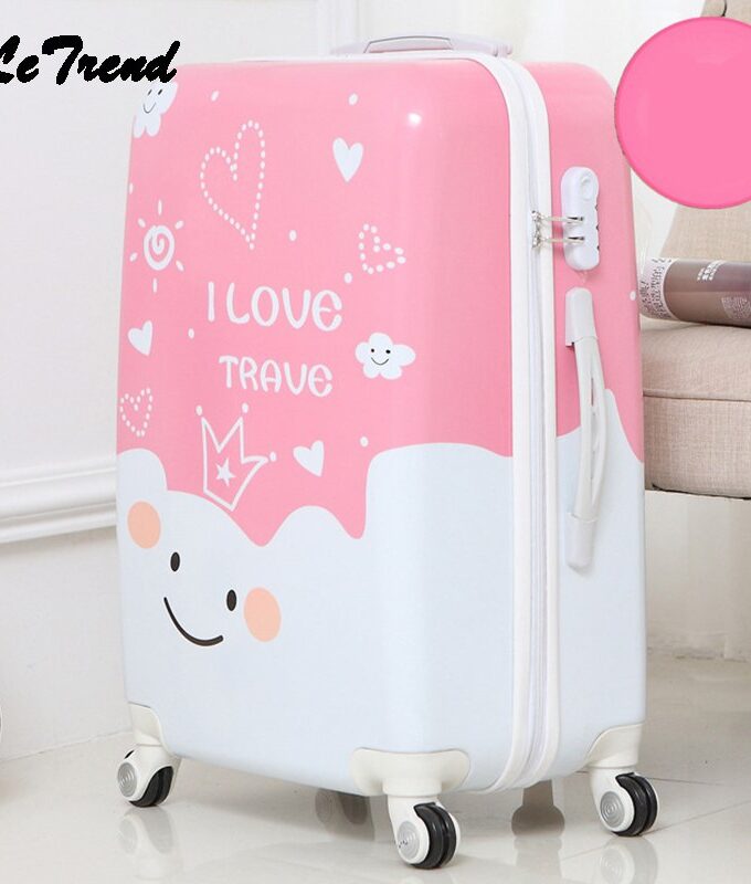 Letrend Cute Cartoon Student Rolling Luggage Spinner Children Trolley Suitcase