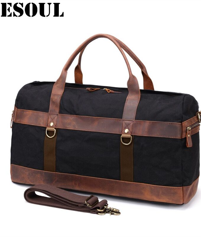 Vintage Waterproof Big Men Travel Bags Canvas Leather Duffle Bag