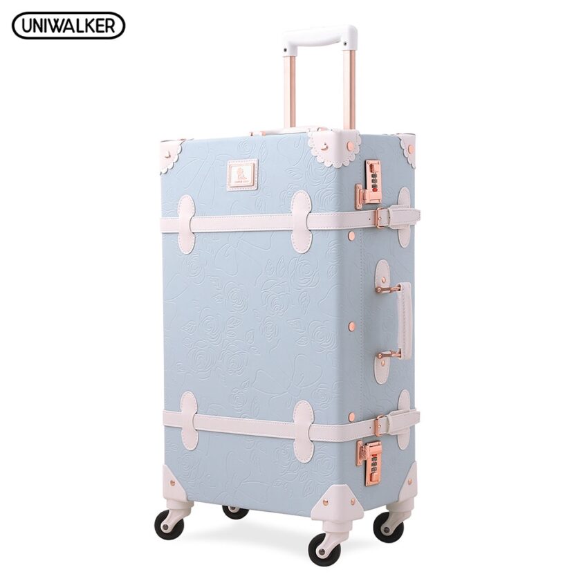 UNIWALKER Light Blue Retro Rolling Luggage