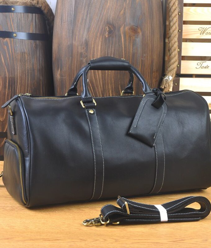 Genuine Leather Travel Bag Men Fashion Black Travel Duffel bag