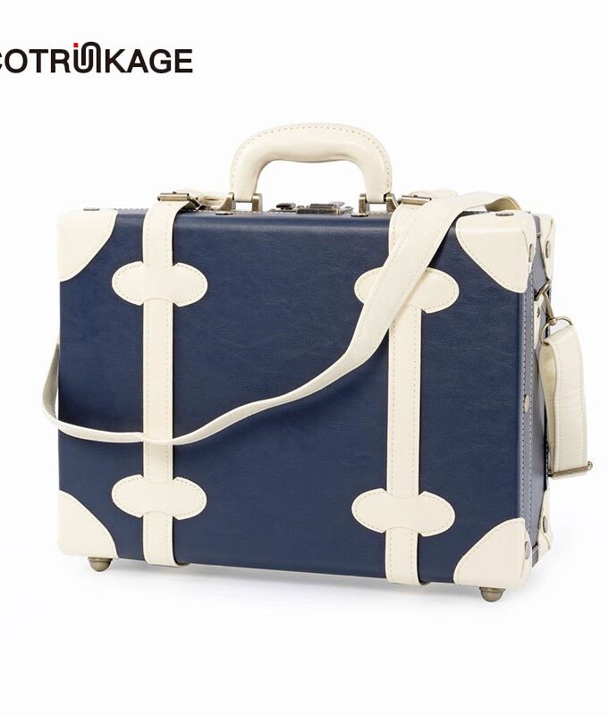 COTRUNKAGE Women 16" Blue Pu Leather Cabin Train Case