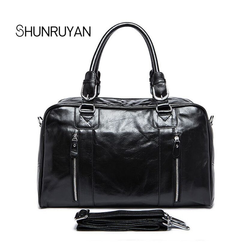 SHUNRUYAN Cow Leather Men Travel Bags Carry on Luggage Bags