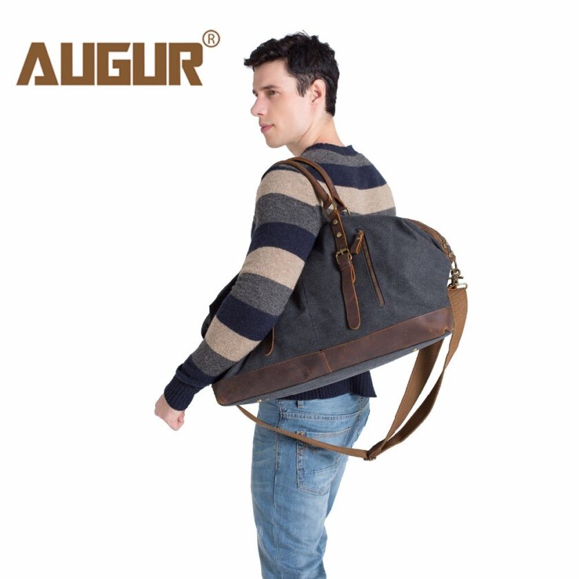 AUGUR Men Travel Bags Canvas Leather Carry On Luggage Bags