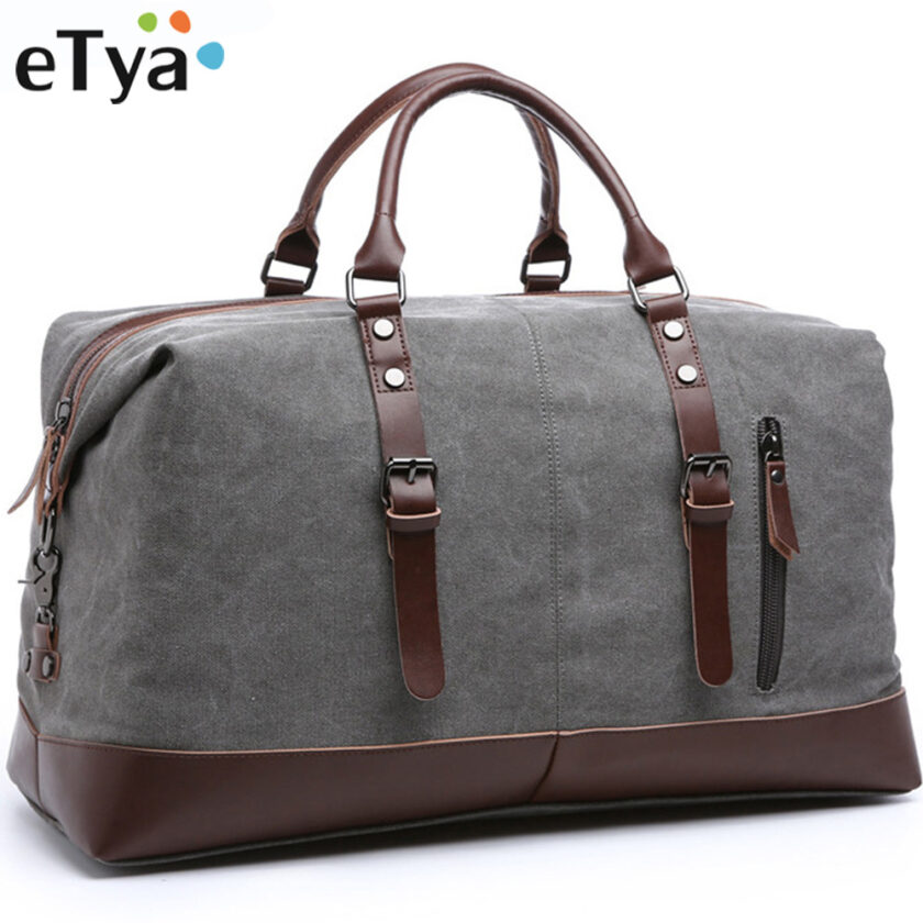 eTya Canvas Leather Men Travel Bags Carry on Luggage
