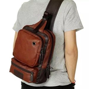 AOLIDA Men Sling Bag Leather Unbalance Chest Shoulder Bags