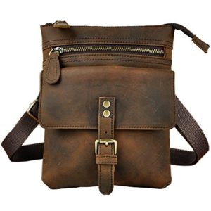 Le'aokuu Mens Genuine Leather Coffee Fanny Small Messenger