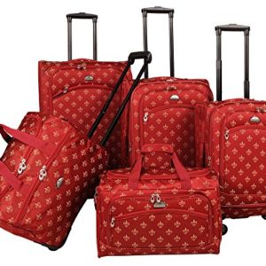 American Flyer Fleur De Lis 5-Piece Spinner Luggage Set, Red, One Size