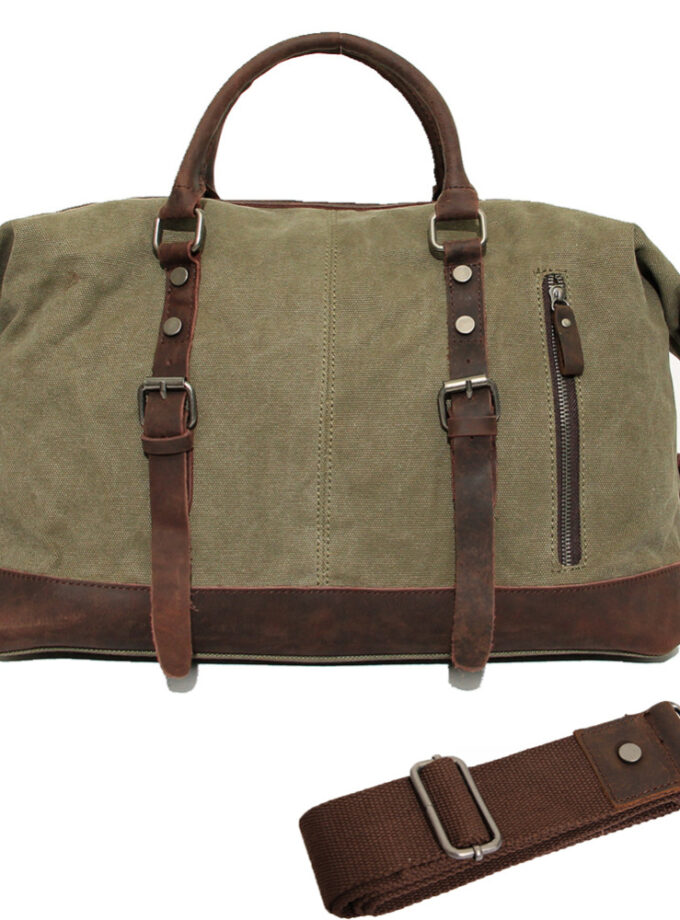 Vintage Canvas Leather Travel Bag Men Military Carry on Luggage Bags