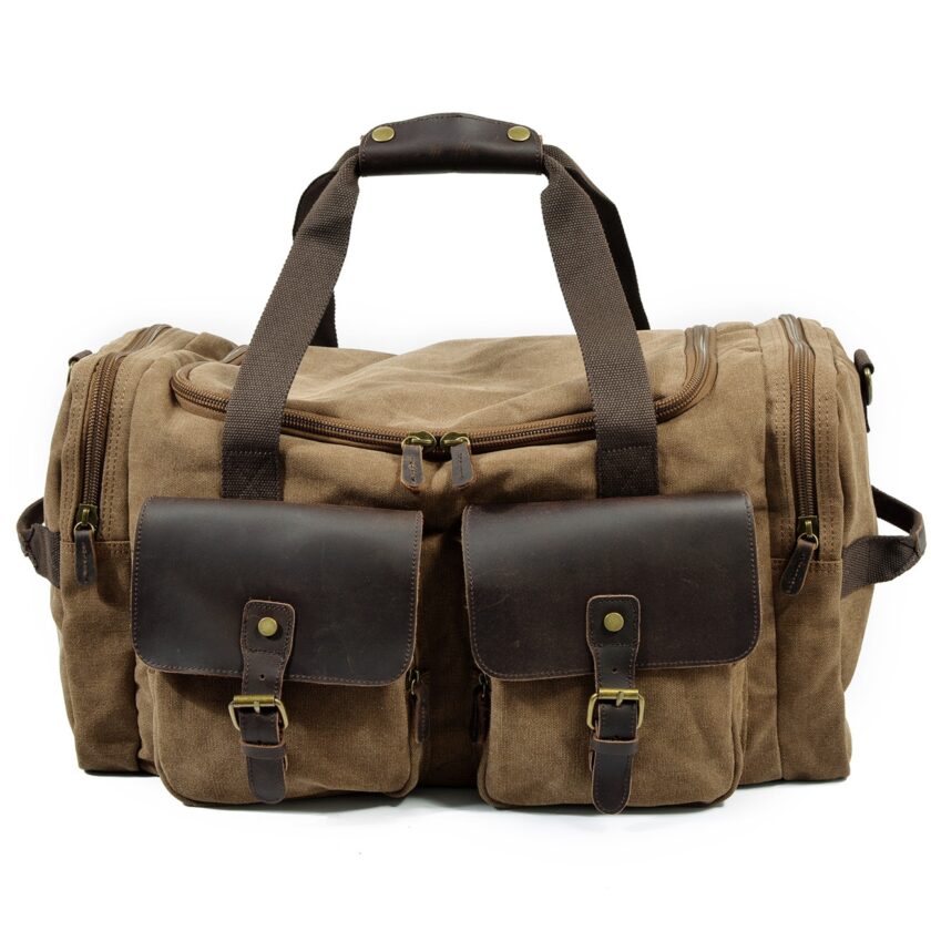 Man Vintage Military Travel Duffel Bag Multi-pocket Canvas