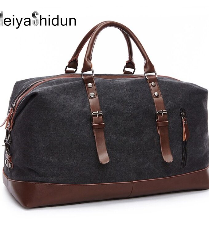 Canvas Leather Handbag Men Travel Bags Carry on Luggage