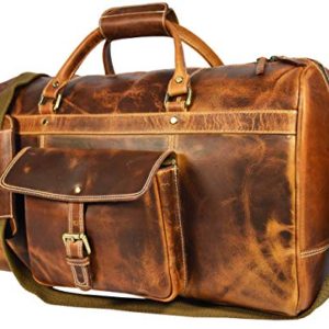 Aaron Leather 20 inch Full Grain Leather Weekender Duffle Bag (Caramel)