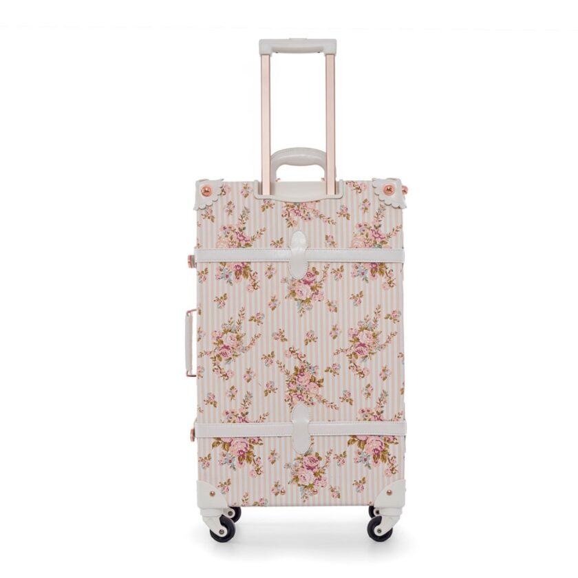 22" 24" 26" Spinner Wheels Retro Pu Leather Floral Suitcase