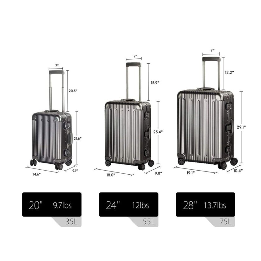 100% aluminium Multi-size All Aluminum Hard Shell Luggage 100% aluminium Multi-size All Aluminum Hard Shell Luggage travel suitcase Case Carry On Spinner Suitcase ("-28") (Grey, ")