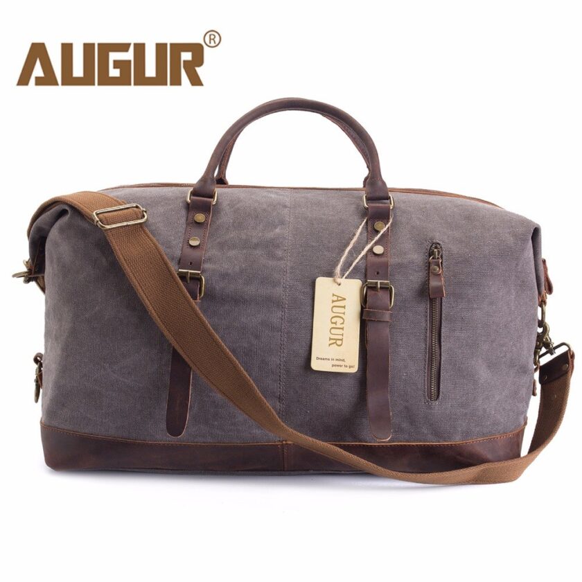 AUGUR Men Travel Bags Canvas Leather Carry On Luggage Bags