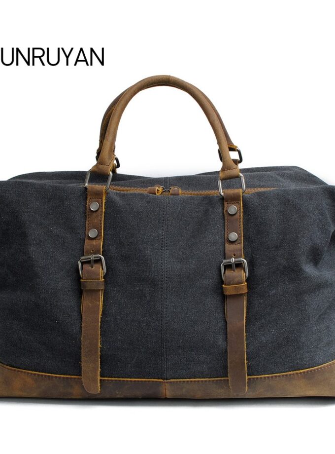 SHUNRUYAN Canvas Cow Leather Men Travel Bags Carry on Luggage