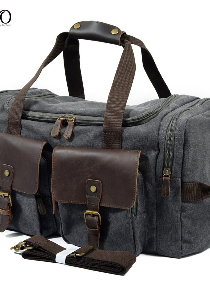 Man Vintage Military Travel Duffel Bag Multi-pocket Canvas