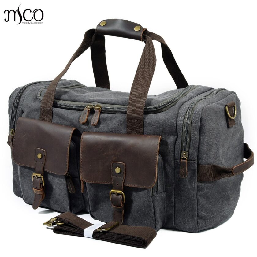 Man Vintage Military Travel Duffel Bag Multi-pocket Canvas