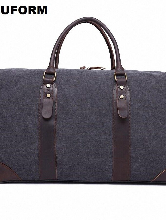 Canvas Leather Men Bucket Travel Bags Carry on Luggage Bags