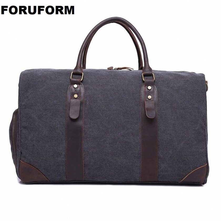 Canvas Leather Men Bucket Travel Bags Carry on Luggage Bags