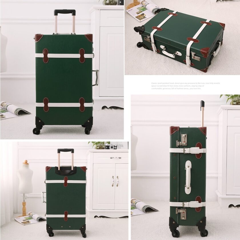 UNIWALKER PU Leather Dark Green Retro Rolling Luggage