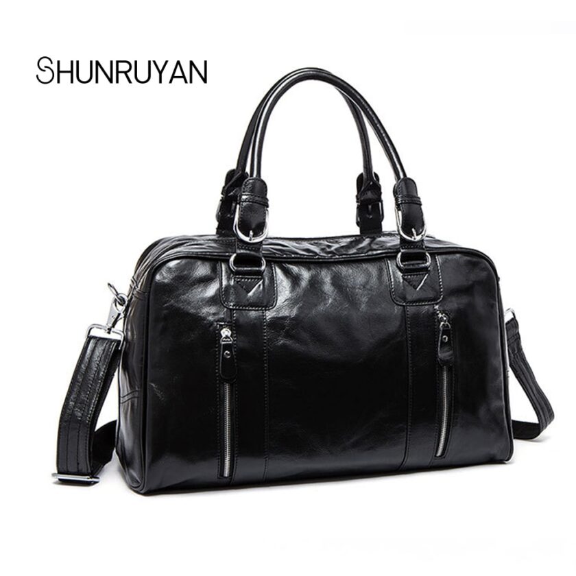 SHUNRUYAN Cow Leather Men Travel Bags Carry on Luggage Bags