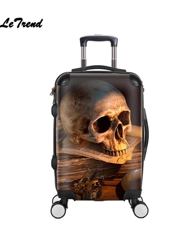 Letrend 3D Skull Rolling Luggage Spinner Men Fashion Cabin