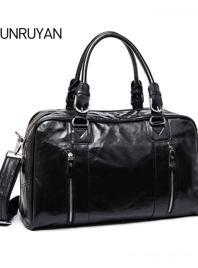 SHUNRUYAN Cow Leather Men Travel Bags Carry on Luggage Bags