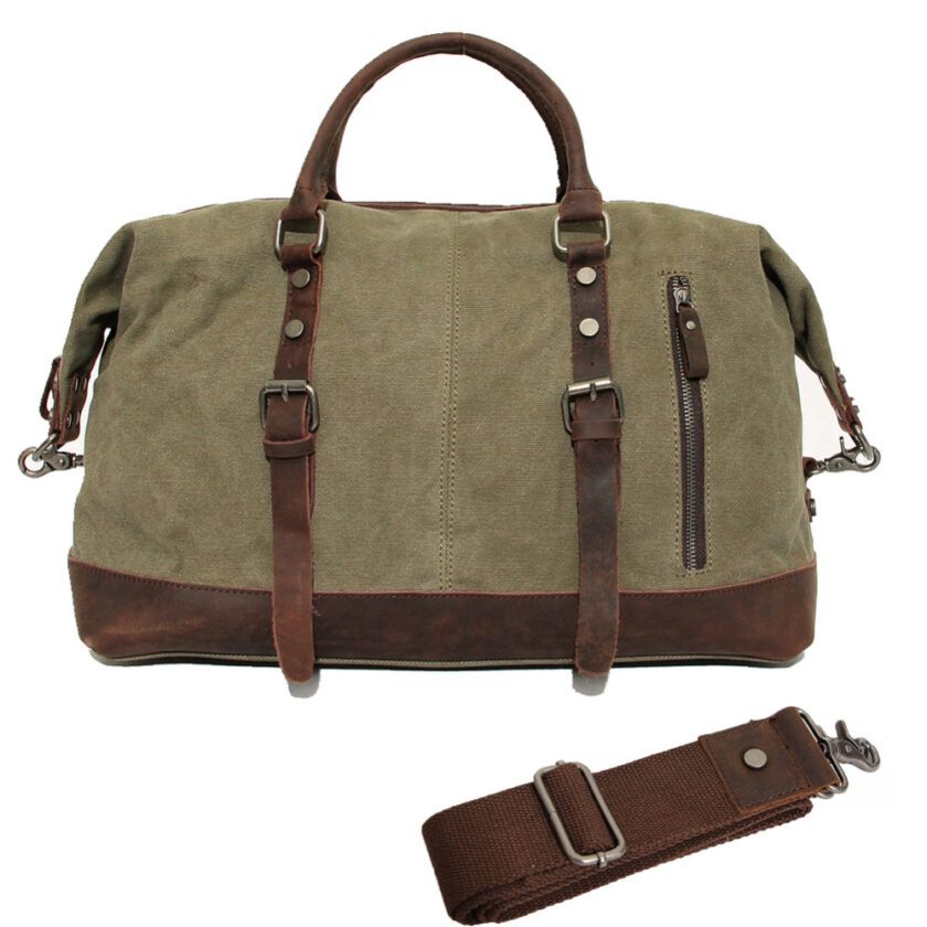 Vintage Canvas Leather Travel Bag Men Military Carry on Luggage Bags