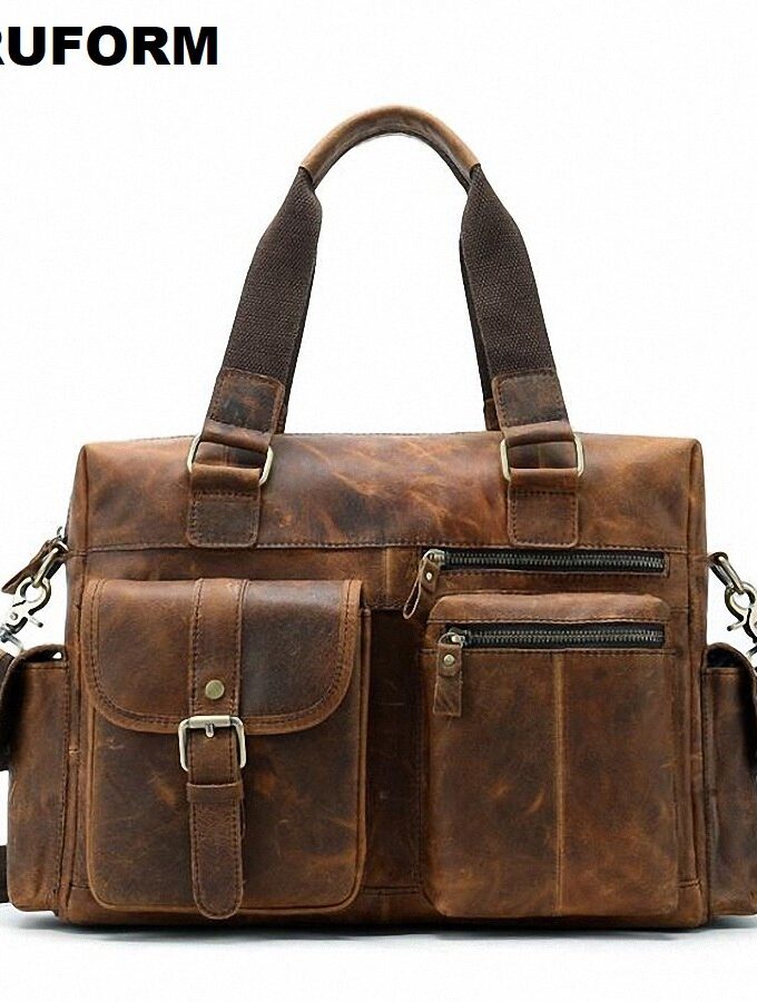 Crazy Horse Genuine Leather Travel Bag Men Vintage Travel Duffel bag