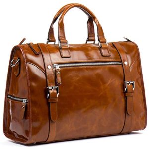 MANTOBRUCE Leather Briefcase Weekender Overnight Duffel Bag