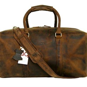 Basic Gear Full Grain Leather Duffle Bag, Weekend Travel Luggage