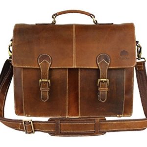 Leather Shoulder-Briefcase Messenger Bag Mens Handmade 16 inch Laptop-Satchel