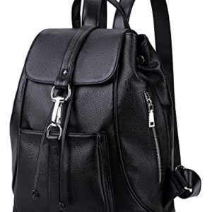 New vintage Women Real Genuine Leather Backpack Purse SchoolBag by Coolcy (Black)