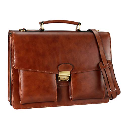 DanPi Leather Briefcase for Men Cowhide Laptop Briefcase with Lock 14 ...