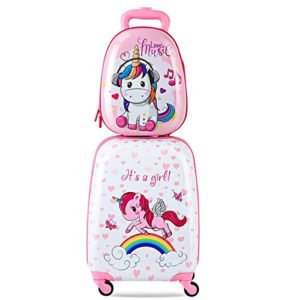 Custpromo 2 pcs ABS Kids Suitcase Lightweight Backpack Luggage Set