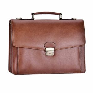 RUNWINDY Mens Leather Briefcase Cowhide Handbags with Lock (Brown)