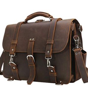 Texbo Men's 16 Inch Thick Cowhide Leather Briefcase Laptop Shoulder