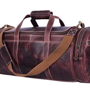 Full Grain Leather Travel Duffle Barrel Bag With Adjustable Straps