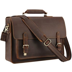 Kattee Real Leather Shoulder Briefcase, 15.6" Laptop Tote Messenger Bag Coffee