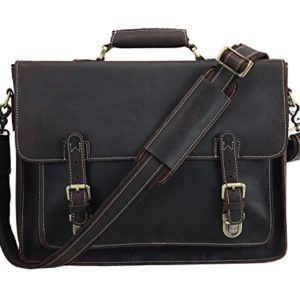 Polare Men's Full Grain Leather Laptop Briefcase Messenger Bag Vintage Travel Case