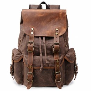 Kemy's Mens Waxed Canvas Backpack Leather Rucksack for Men