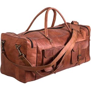 KPL 30 Inch Large Leather Duffel Travel Duffle Gym Sports