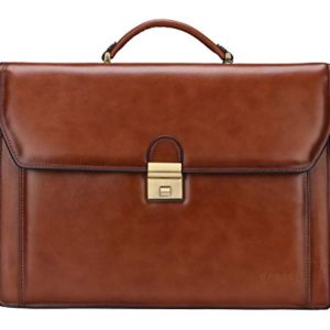 Leather Briefcase for Men Lock Lawyer Attache Case Laptop