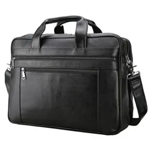 Polare Men's Real Soft Napa Leather 17'' Briefcase Laptop Business Bag Black